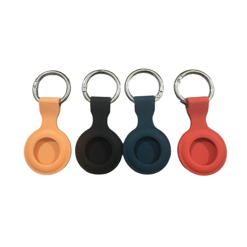 4 Pack Silicone AirTag Case Keychain Covers Red Orange Black Navy Blue